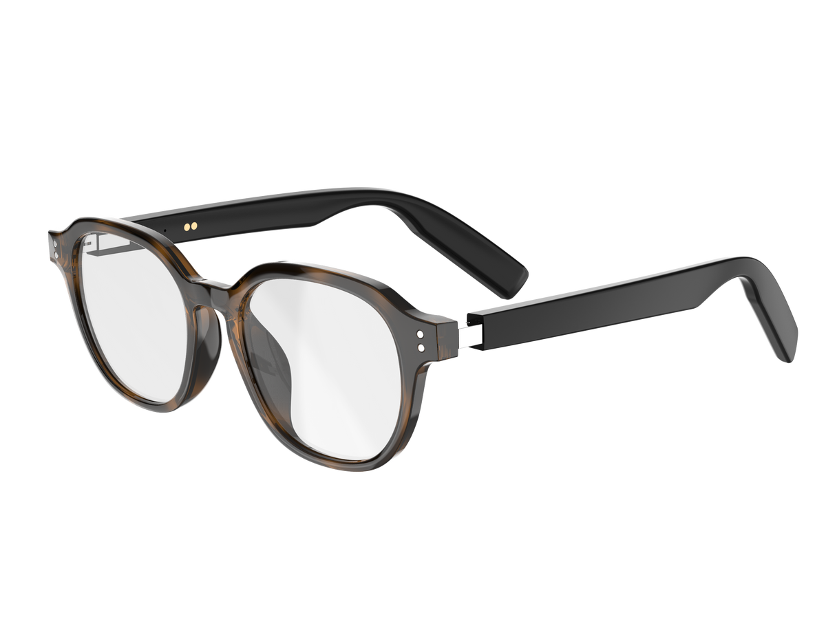 UF-E08A leopard frame with clear lenses and detachable smart temples