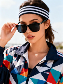 Model wearing GL-SG10 square smart audio sunglasses